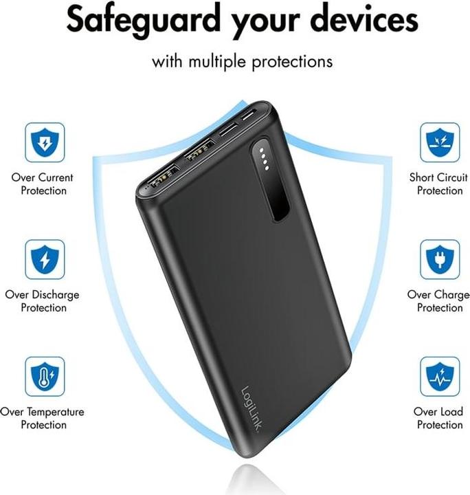 Image du produit LogiLink Powerbank PA0311 noir, 8000 mAh, 2x USB-A, câble 2 en 1 (8000 mAh, 12 W)