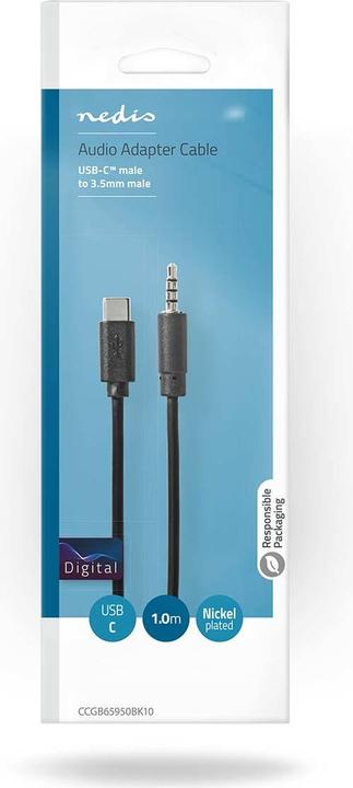 Produktbild Nedis USB-C™ Adapter | USB 2.0 | USB-C™ Stecker | 3.5 mm Stecker | 1.00 m | Rund | Vernickelt | PVC (1 m, USB)
