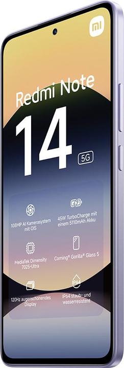 Actual product image Xiaomi Redmi Note 14 (256 GB, Lavender Purple, 262.60", Dual SIM, 108 Mpx, 5G)