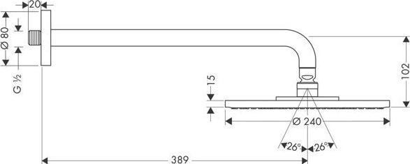 Produktbild hansgrohe Kopfbrause Set Raindance S 240 1jet 27474000 24 cm inkl. Brausearm 39 cm chrom (1 Strahlarten, 18 l/min)