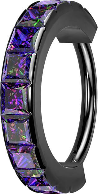 Star Piercing Micro Segmentring klappbar schwarz seitlich quadratische Kristalle dunkel multicolor (Chirurgenstahl 316L, ohne Messing)