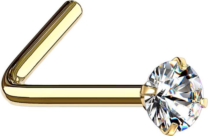 Produktbild Star Piercing Nasenstecker gewinkelt vergoldet runder Kristall silber gefasst (Chirurgenstahl 316L, ohne Messing)