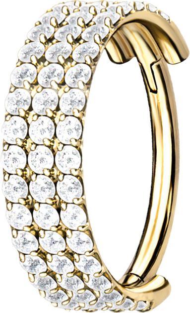 Star Piercing Micro Segmentring klappbar vergoldet drei linien mit Kristallen (ohne Messing, Titan G23)