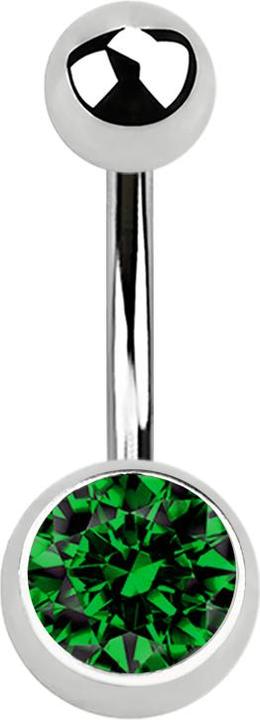 Produktbild Star Piercing Banane silber mit Kugel und Kugel Kristall grün (ohne Messing, Chirurgenstahl 316L)