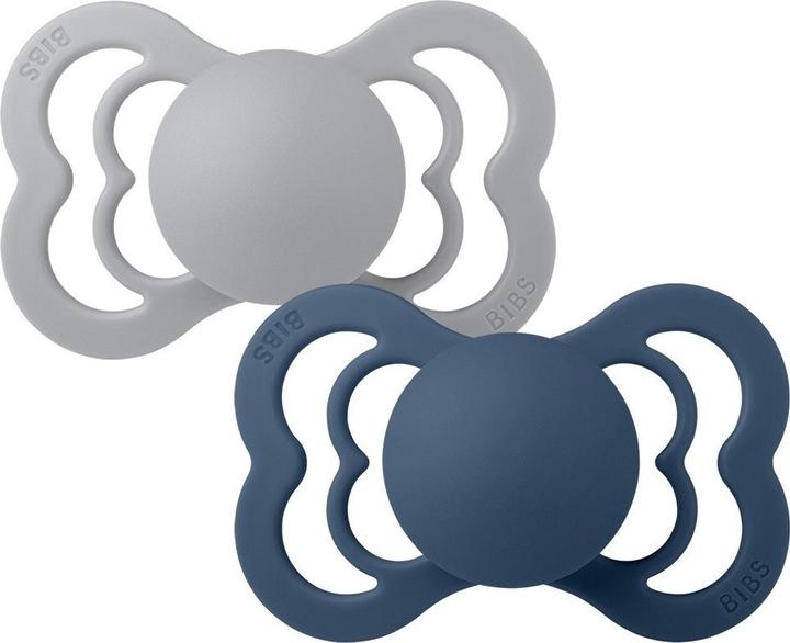 Actual product image Bibs Supreme silicone soother (pack of 2), Cloud & Steel Blue (size 1, 0-6M) (2 x, up to 6 M.)