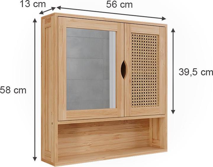 Actual product image Vichy Bathroom mirror cabinet Liora, Bamboo/rattan, 56 x 58 cm with mirror