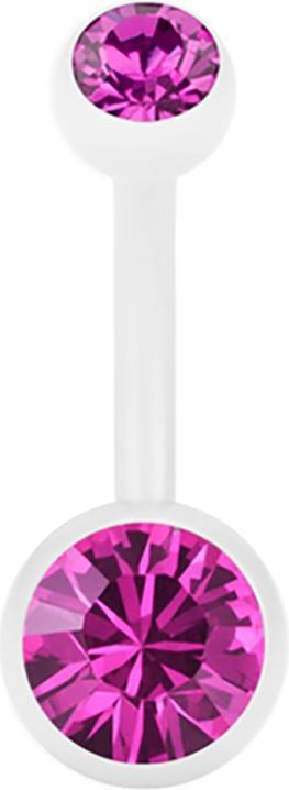 Produktbild Star Piercing Banane Pure White mit zwei Swarovski Kristallkugeln fuchsia (ohne Messing, Chirurgenstahl 316L)