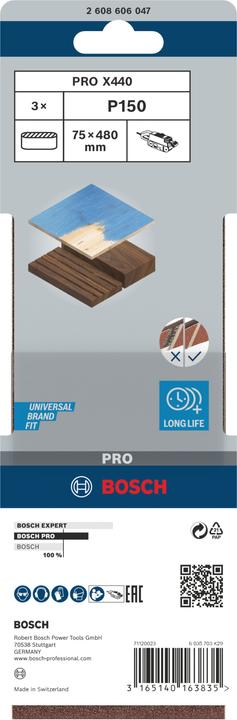 Actual product image Bosch Professional Zubehör PRO X440 sanding belt, 75 x 480 mm, G150 (150)