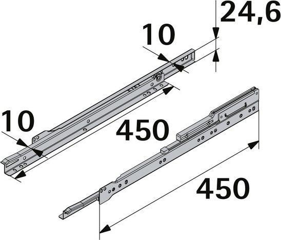 Actual product image Hettich Schubladenschiene Teilauszug Rollschubführung mit integrierter Dämpfung 450 mm weiss 2 Stück
