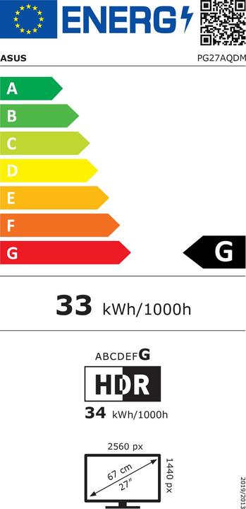 Energielabel ASUS ROG Swift PG27AQDM (2560 x 1440 pixels, 26.50")