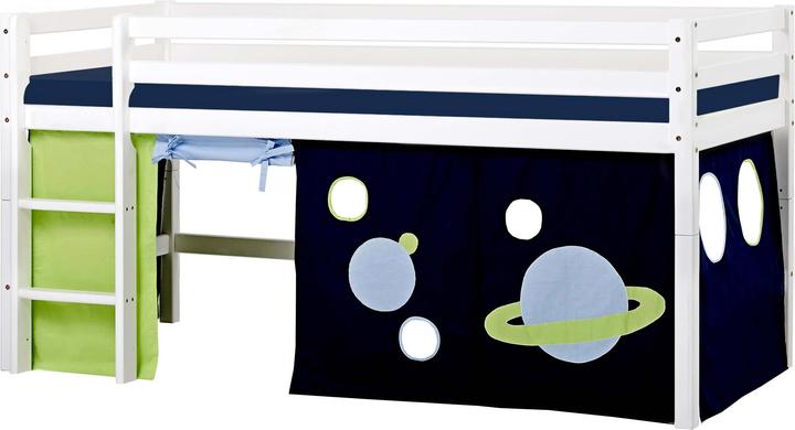 Actual product image Hoppekids BUNDLE BASIC half loft bed 90x200cm with space curtain and foam mattress (90 x 200 cm)