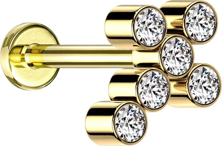Produktbild Star Piercing Micro Labret Innengewinde vergoldet Kreuz sechs Kristalle silber (ohne Messing, Titan G23)