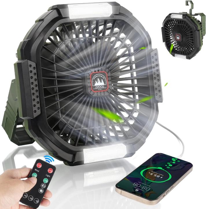 Actual product image Zwoos USB Campingventilator mit LED-Licht, Fernbedienung