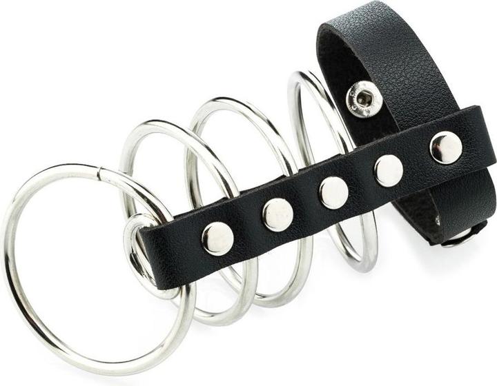 Actual product image Zenn Black PU leather cock ring with metal support (4.50 cm)