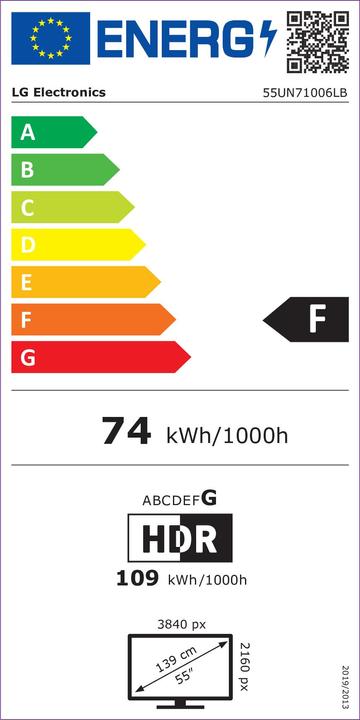 Label énergétique LG 55UN71006 (55", UN71, LCD, 4K, 2020)