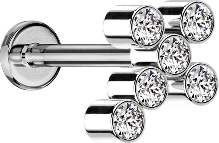 Image du produit Star Piercing Micro Labret femelle argenté Croix six cristaux argentés (sans laiton, Titane G23)