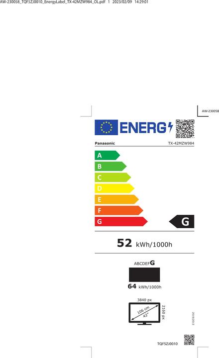 Energie-Label Panasonic TX-42MZW984 (42", OLED, 4K, 2023)
