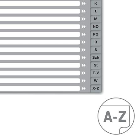 Produktbild von Hallers Register A4 mit halber Höhe, A-Z