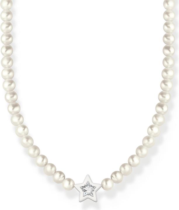Thomas Sabo Halskette Beads Stern mit Perlen und weisser Kaltemaille Silber (925er Silber, Emaille)