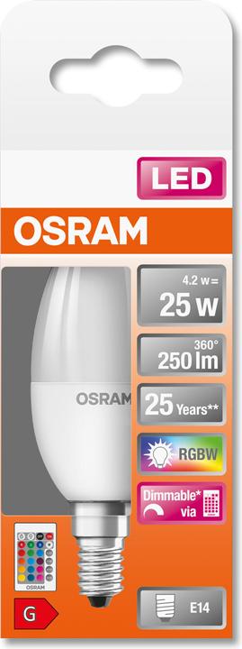 Immagine prodotto Osram Lampade a led retrofit Rgbw con telecomando (E14, 25 W, 250 lm, 1 x, G)