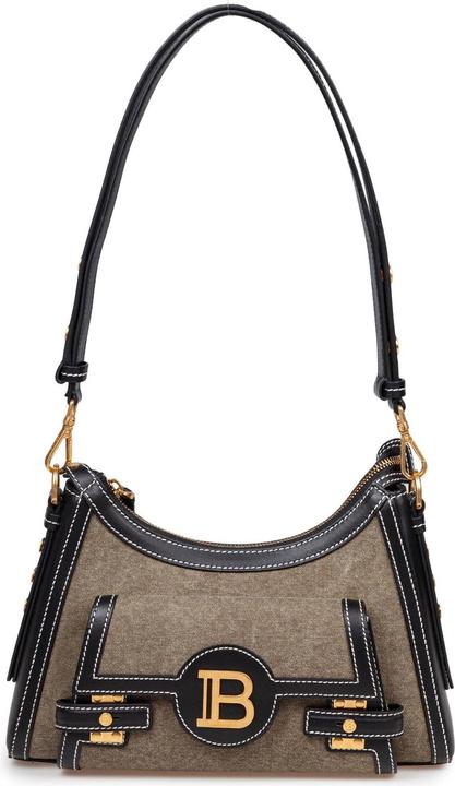 Actual product image Balmain borsa b-buzz hobo in tele e pelle colore kaki e noir