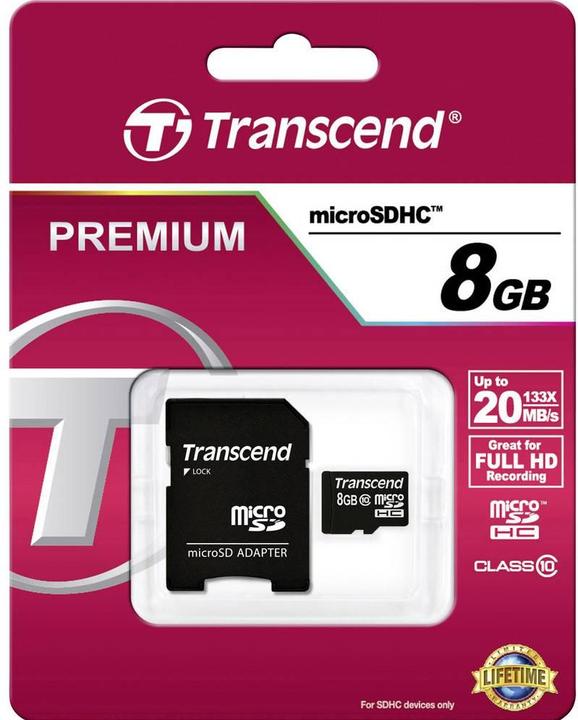 Actual product image Transcend Flash memory card 8GB Micro SDHC, C10 (8 GB, SDHC, U1)