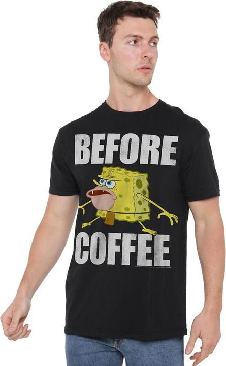 Actual product image Spongebob Squarepants Mens Before Coffee Meme T-Shirt (M)