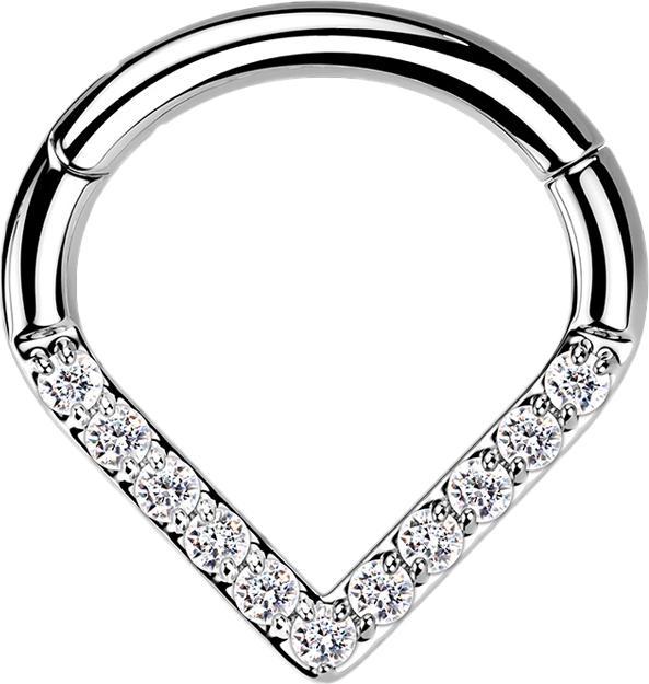 Star Piercing Micro Segmentring klappbar Winkel silber Kristalle silber (Titan G23, ohne Messing)