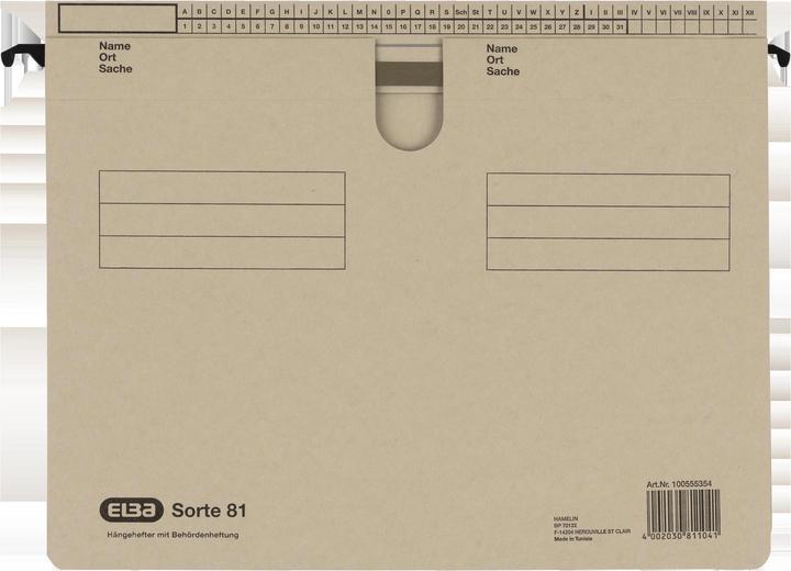 Actual product image Elba hanging file type 81, overhanging tab fold, grey manila board 250 gsm, metal hanging rail, kaufm (A4, 1 x)