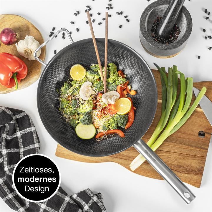 Produktbild Moritz & Moritz Edelstahl Wokpfanne 30cm mit Keramikbeschichtung der neuesten Generation (Wok Pfanne, Edelstahl)