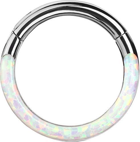 Star Piercing Segmentring klappbar silber front Opal streifen weiss (ohne Messing, Chirurgenstahl 316L)