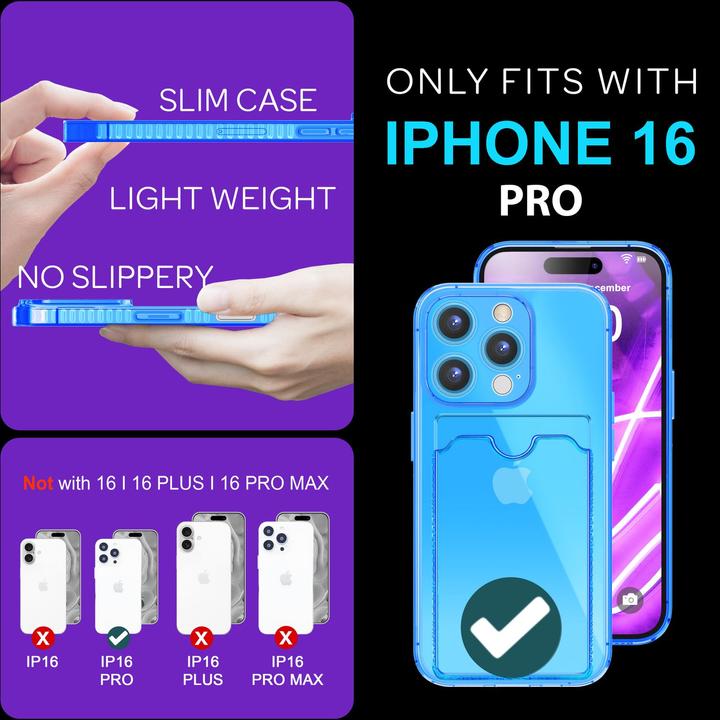 Immagine prodotto Nalia Portacarte trasparente in silicone trasparente al neon (Apple iPhone 16 Pro)