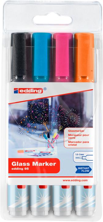 Immagine prodotto Edding Set di pennarelli per lavagna (Arancia, Pink, Nero, Blu chiaro, 3 mm, 4 x)