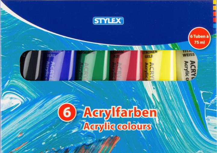 Actual product image Stylex Acrylic paints set of 6 (6 different colours, 75 ml)