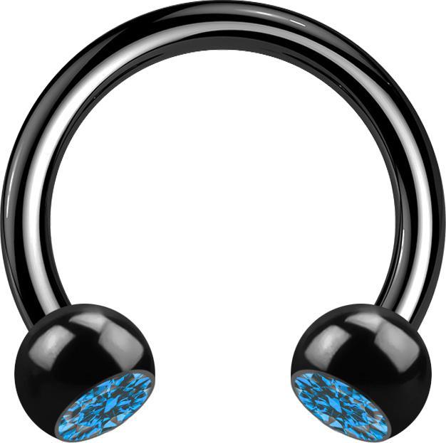 Produktbild Star Piercing Circular Barbell schwarz mit zwei Kugeln Kristall hellblau (ohne Messing, Chirurgenstahl 316L)