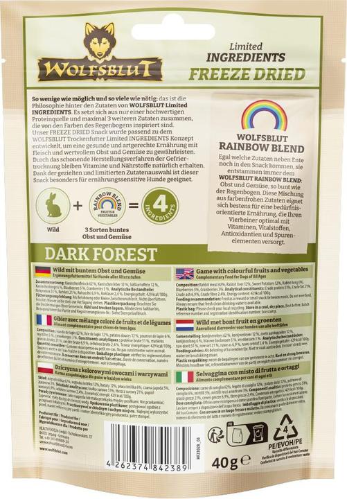 Nährwerte und Zutaten Wolfsblut Leckerli Freeze Dried Dark Forest 40 g (1 Stk., 40 g)