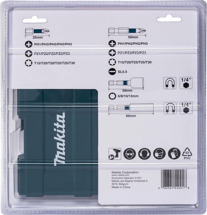 Actual product image Makita Bit set 35 pieces (Cross Phillips PH M1, Cross Phillips PH M2, Cross Phillips PH M3, Cross Pozidriv PZ M1, Cross Pozidriv PZ M2, Cross Pozidriv PZ M3, Hexagon socket TX M15, Hexagon socket TX M25, Hexagon socket TX M20, Hexagon socket TX M30)