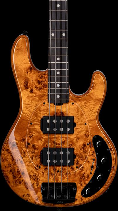 Immagine prodotto da Music Man StingRay Ray34 HH Poplar Burl Amber electric basgitaar met deluxe gigbag (Basso elettrico, Acero, Pioppo)