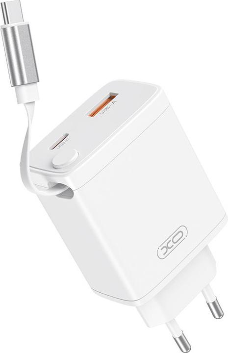 Image du produit xO chargeur mural CE31 1x USB 1x USB-C 30W blanc avec câble USB-C rétractable (30 W)