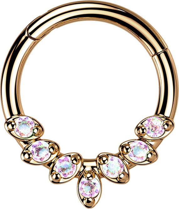 Star Piercing Micro Segmentring klappbar rosegold sieben Kristallblätter multicolor (Chirurgenstahl 316L, ohne Messing)