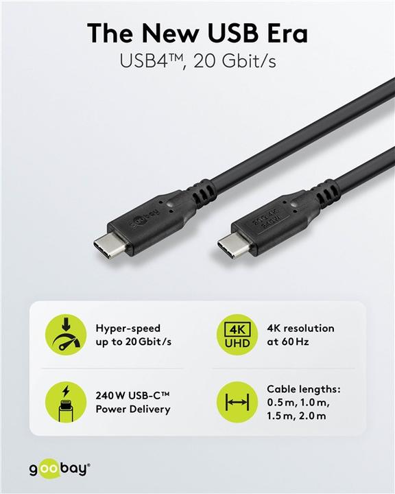 Produktbild Goobay USB-C-Kabel, USB4, 240 W, 20 Gbit/s, Power Delivery, 2 m (2 m, USB 4.0)