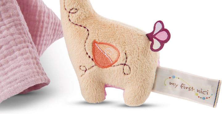 Actual product image NICI Standing Cuddly Animal Giraffe Sasuma with Muslin Cloth 16 cm