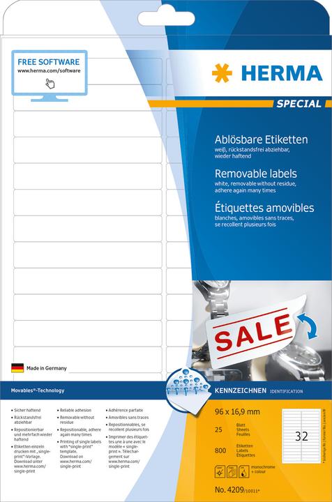 Actual product image HERMA A4 removable labels