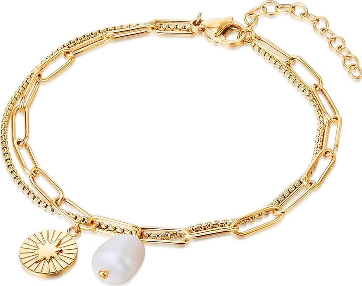 Actual product image Valero Pearls Ladies' stainless steel freshwater cultured pearl yellow gold 17.0 cm base length + 3.0 cm (17 cm, Stainless steel)