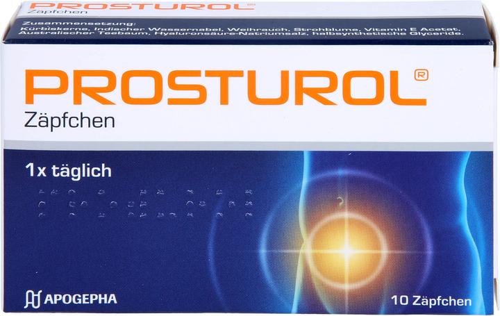 Actual product image Apogepha PROSTUROL Suppositories for prostatitis and benign prostate enlargement, 10 pcs. Suppositories (Intimate washing lotion)