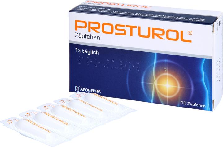 Actual product image Apogepha PROSTUROL Suppositories for prostatitis and benign prostate enlargement, 10 pcs. Suppositories (Intimate washing lotion)