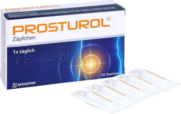Actual product image Apogepha PROSTUROL Suppositories for prostatitis and benign prostate enlargement, 10 pcs. Suppositories (Intimate washing lotion)