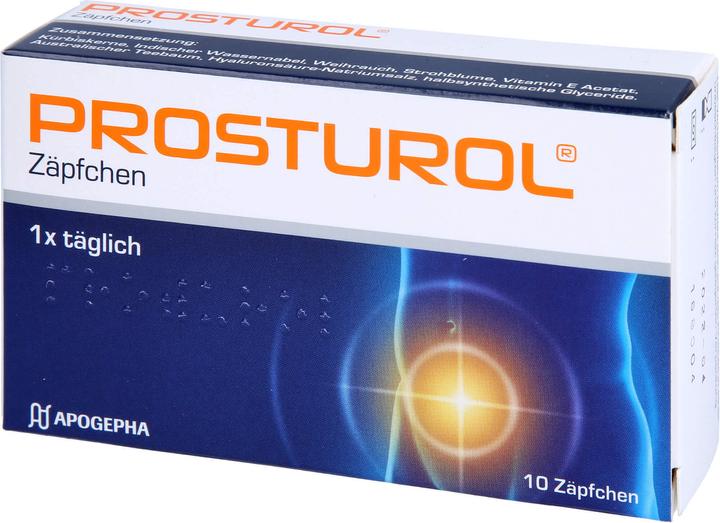 Actual product image Apogepha PROSTUROL Suppositories for prostatitis and benign prostate enlargement, 10 pcs. Suppositories (Intimate washing lotion)