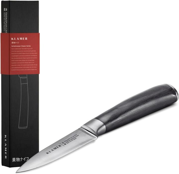 KLAMER Damast Schaelmesser 8,6 cm Pakkaholz (8.60 cm)