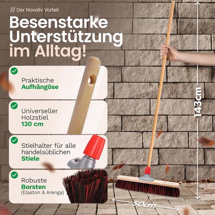 Produktbild Novaliv 2 x Besen mit Holzstiel 50 cm I Arenga-Elaston Kehrbesen Gartenbesen I Industriebesen Strassenbesen (2 Stk.)